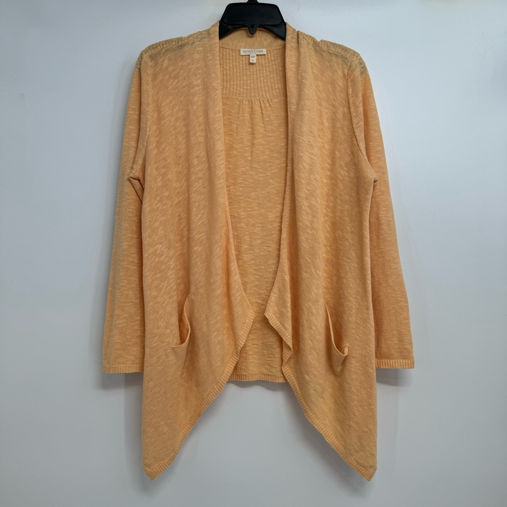 Eileen Fisher Open Cardigan Women’s PL Linen Cotton Blend Long Sleeve Waterfall